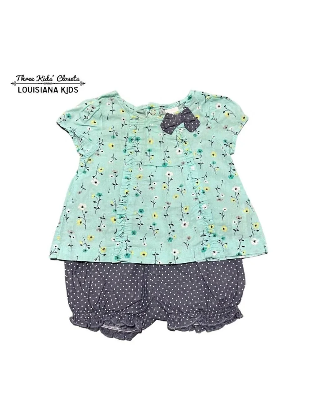 Carter's 3m Green Floral Top & Polkadot Bloomers Set